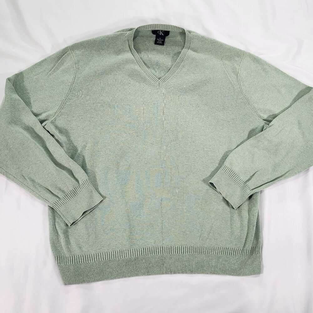 Calvin Klein Women's V-Neck Pullover Sweater Green Size Large   Lot D